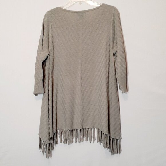 Design HISTORY Long High-Low Fringed Sweater; Gray; Size Large - Picture 2 of 4